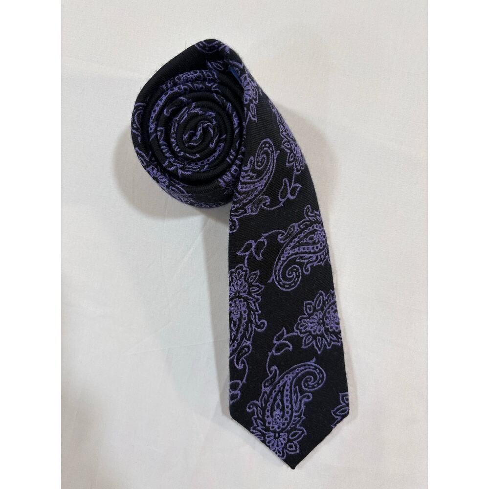 The Tie Bar Wool & Silk Blend Black & Purple Paisley Necktie